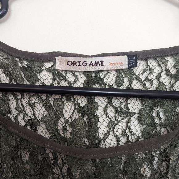 Origami - Layered Olive Green Lace Top - Dress - Picture 4 of 5